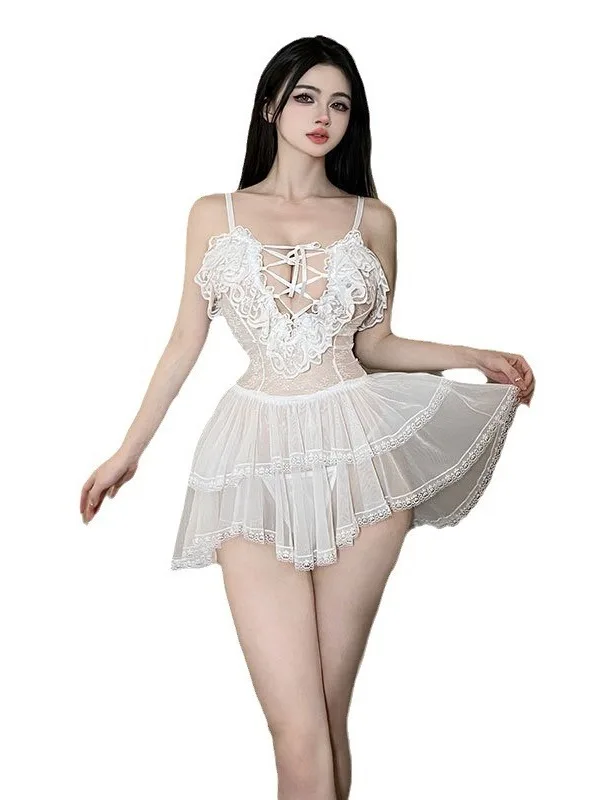 Seksowna Pikantna Bielizna Księżniczka Różowa Koronka Dojrzały Urok Elegancki Delikatny Wydrążony Przezroczysty Nowy Otwarta Klatka Piersiowa Pure Desire Dress IGYN