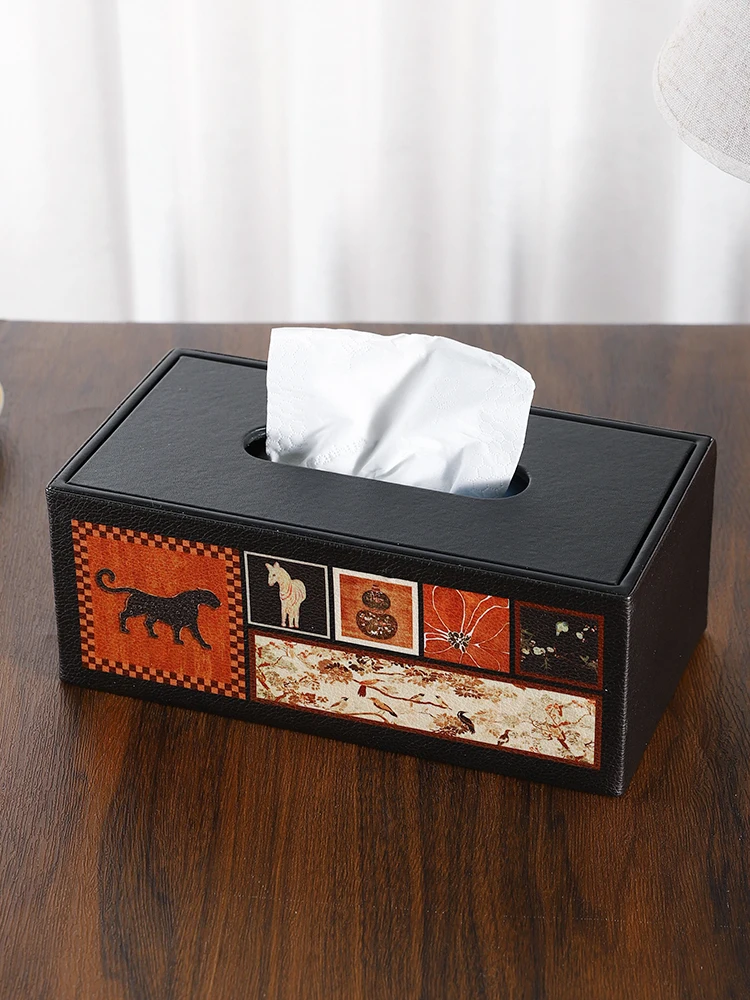 

Кожаная коробка для салфеток в винтажном стиле, элитный большой ящик для хранения для спальни, ванной комнаты, обеденного стола, чайного столика