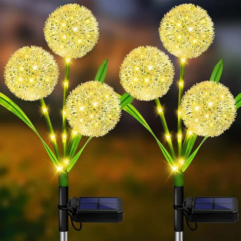 3 Heads Solar Dandelion Lights Outdoor Ground Plug Lawn Garden Decorative Lights LED Onion Bulb Flower Landscape Lights