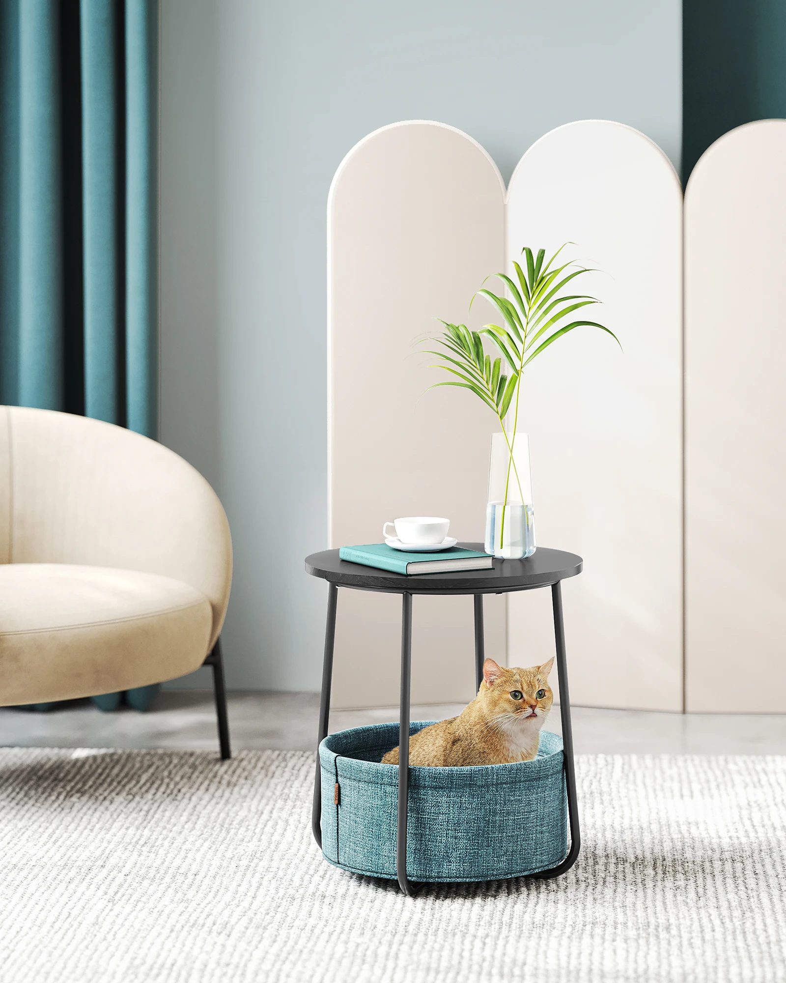 Vasagle Bijzettafel Ronde Kleine Tafel Salontafel Kleine Woonkamer Tafel Met Stoffen Mand Woonkamer Opslagruimte