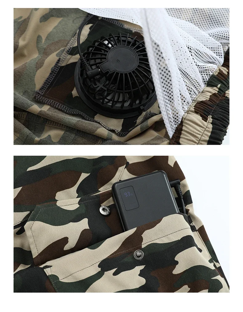 Fato de ar condicionado USB masculino, Arrefecimento, Verão, Pesca, Proteção térmica, Camuflagem, Roupa de trabalho, 4 ventoinhas, Novo, 2024