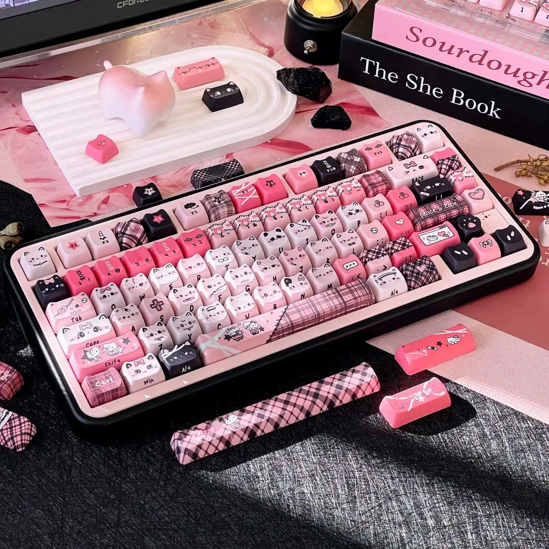 Cute Cat Keycaps MAO Keycaps 140 Keys Gift for Girl Cool Square Thermal Sublimation Mechanical Keyboard 2.25 U 2.75U for Alice