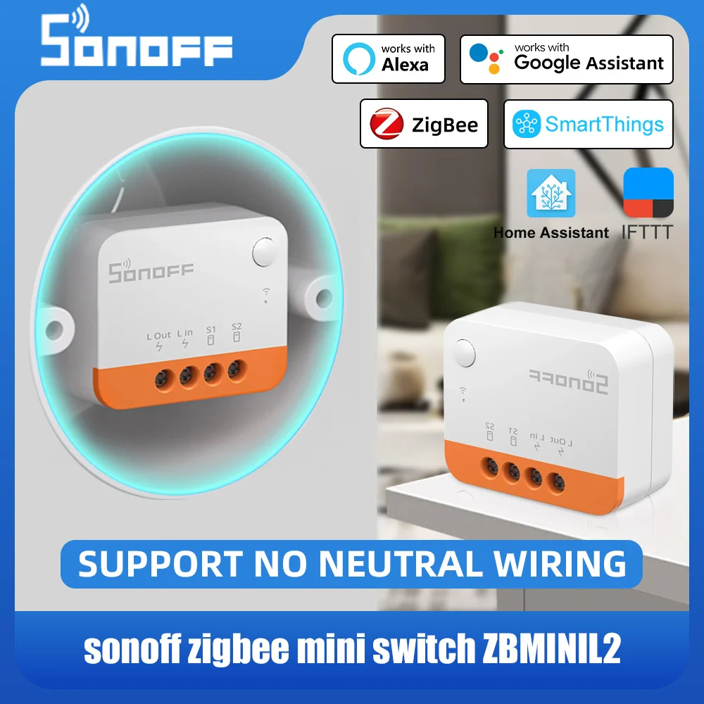 Sonoff zbminil2 zigbee switch, sem necessidade neutra, interruptor de controle bidirecional, funciona com alexa, google home assistant smartthings ewelink