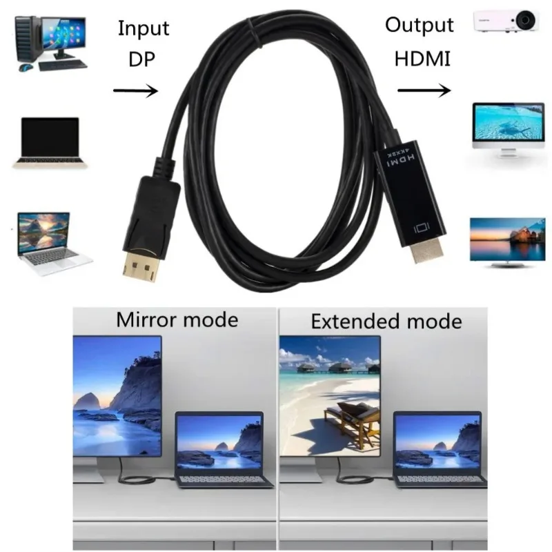 4K DisplayPort to HDMI-Compatible Cable DP to HDMI Adapter Display Port Video Audio Converter 1.8M for PC HDTV Projector Monitor
