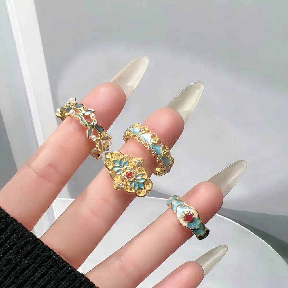 Fashion Chinese Style Enamel Ring Exquisite Translucent Chinese Vintage Rings Lucky Purple Metal Open Rings Women