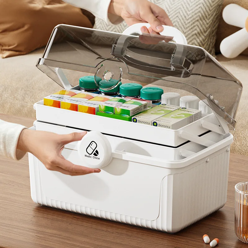 AiQUE Portable Medicine Organizer Pills Storage Box Organizer Medicine Home Plastic Cutter Weekly Portable Drug Large Capacity 