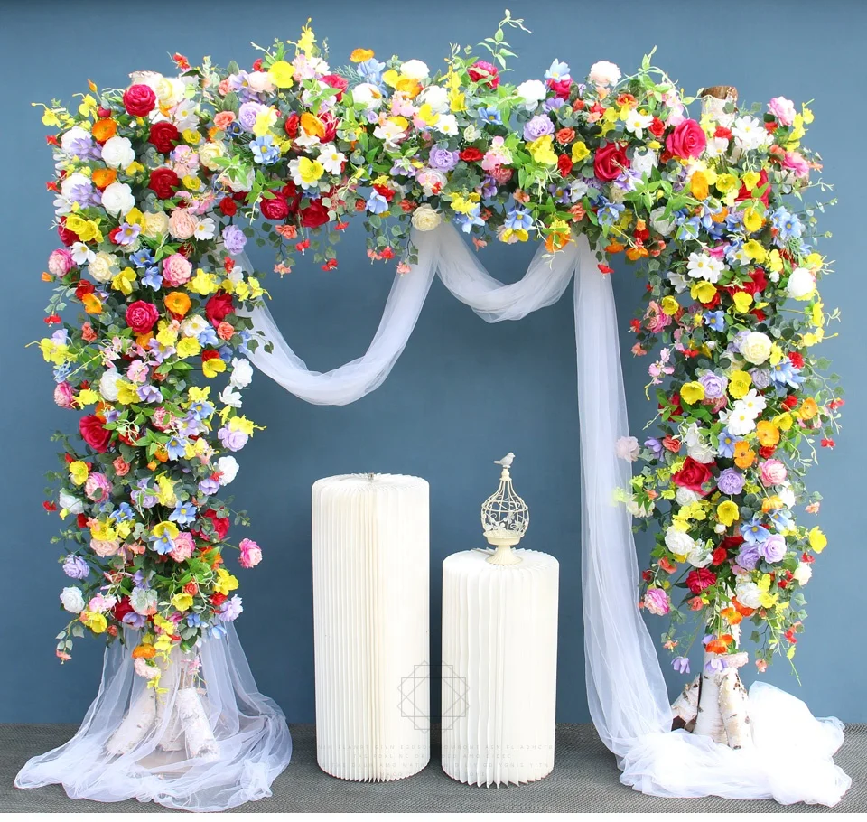 1.5m Colorful Green Plant Arrangement Eucalyptus Leaf Artificial Rose Flower Row Outdoor Wedding Backdrop Wall Decor Hang Floral