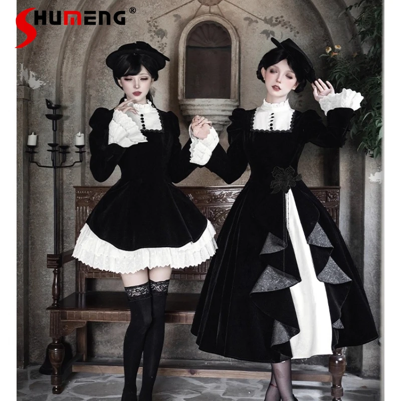 

Elegant Chic Color-Block Stand Collar OP Twinset Autumn New Lolita Dress Japanese Sweet Cute Y2K High-Waisted Slimming Dresses