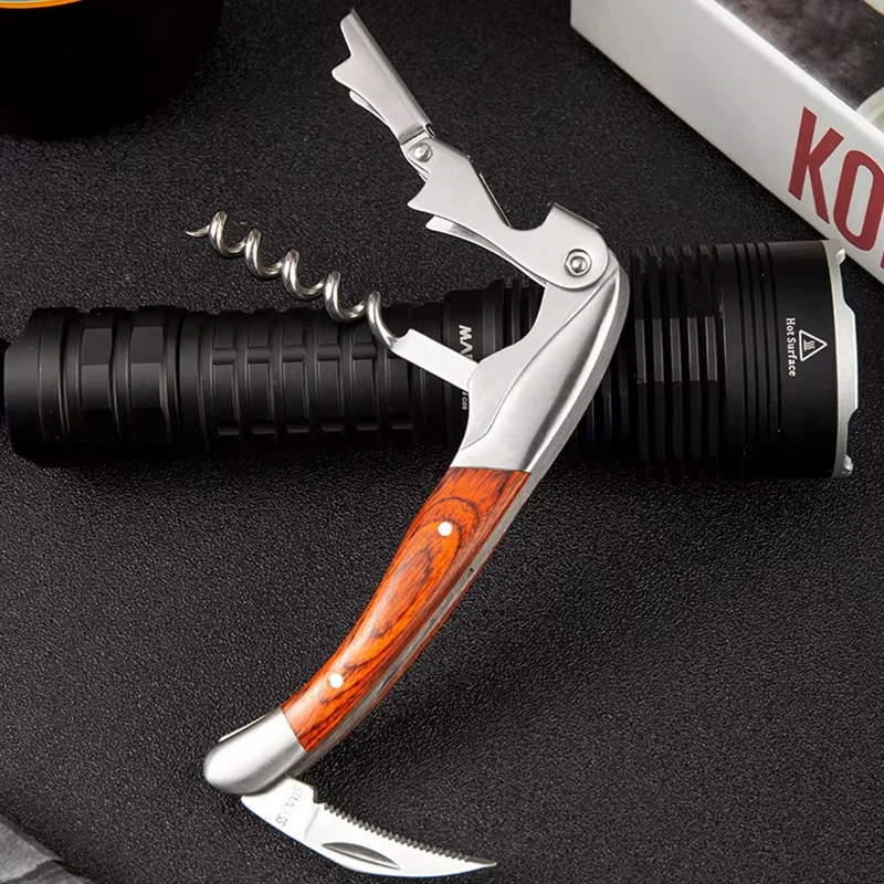 Metallic Double Hinged Waiter’s Corkscrew,Wine Key with Foil Cutter Loaded Lever Wine Bottle Opener Sharp Micro-Serrated Knife 5