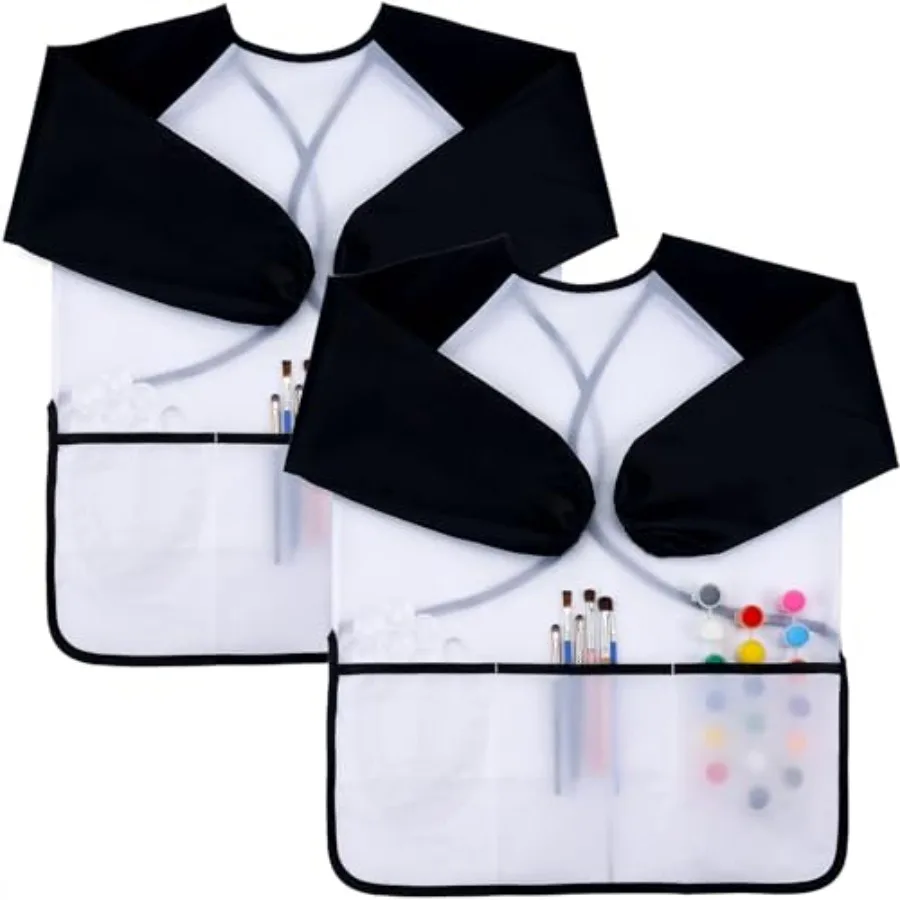 

2 Pack Kid Art Smocks Waterproof Painting Aprons Toddler Art Smock Paint Smock with Long Sleeve 3 Roomy Pockets for Age 3-7 Yea