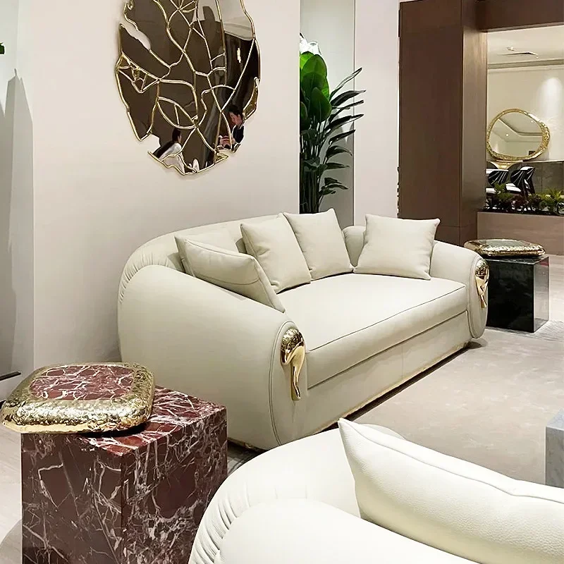Sofá de cuero ligero de lujo de alta gama, sillón combinado moderno para el hogar