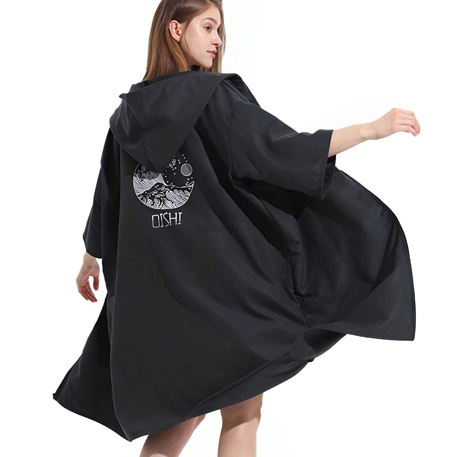 Microfiber Poncho Towel with Zipper Surf Beach Wetsuit Changing Bath Robe with Hood Watersports Activities Adults Men Women Kids