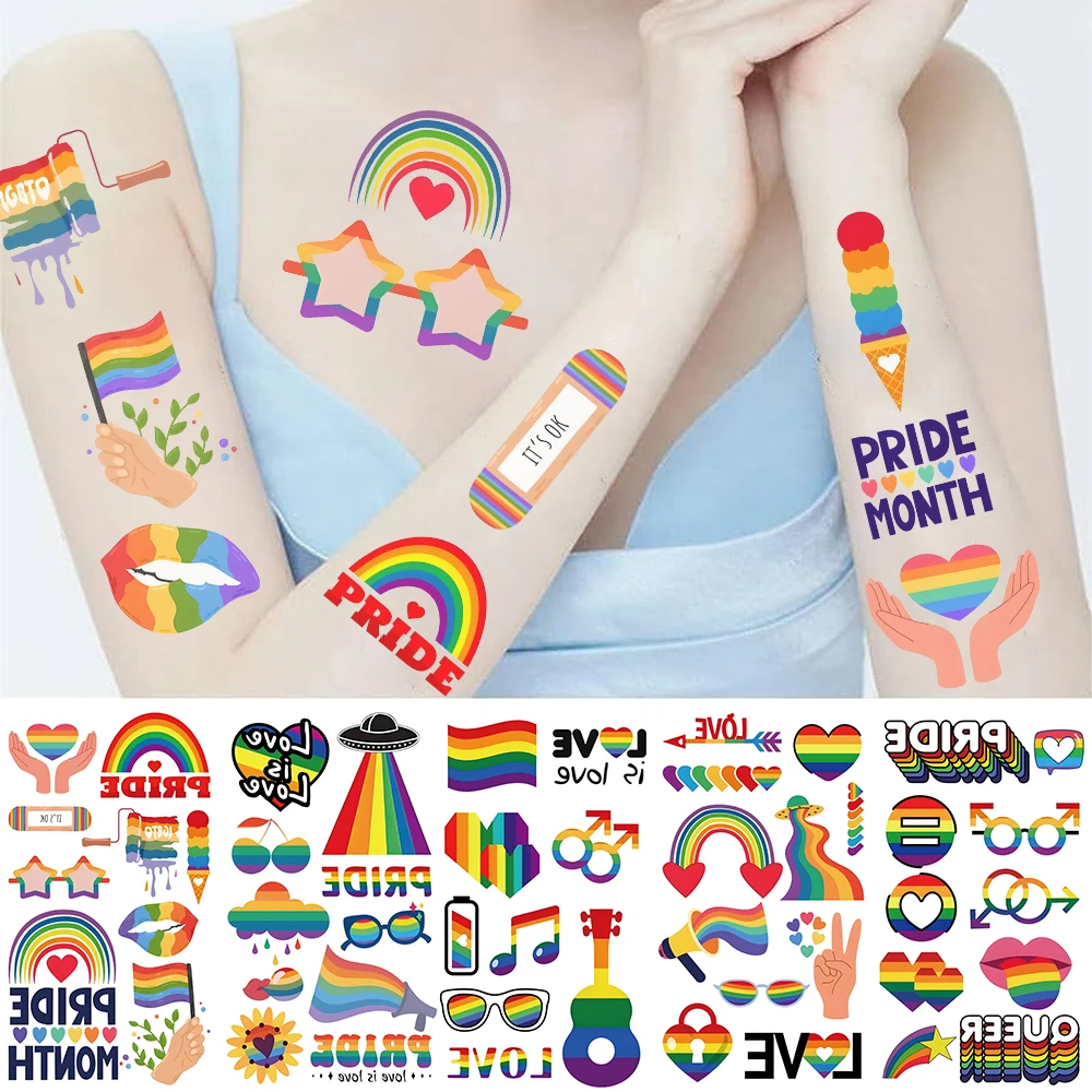 10pcs New Cartoon Rainbow LGBTQ Heart Temporary Tattoo Stickers Waterproof Magic Tattoo Disposable Tattoo Stickers