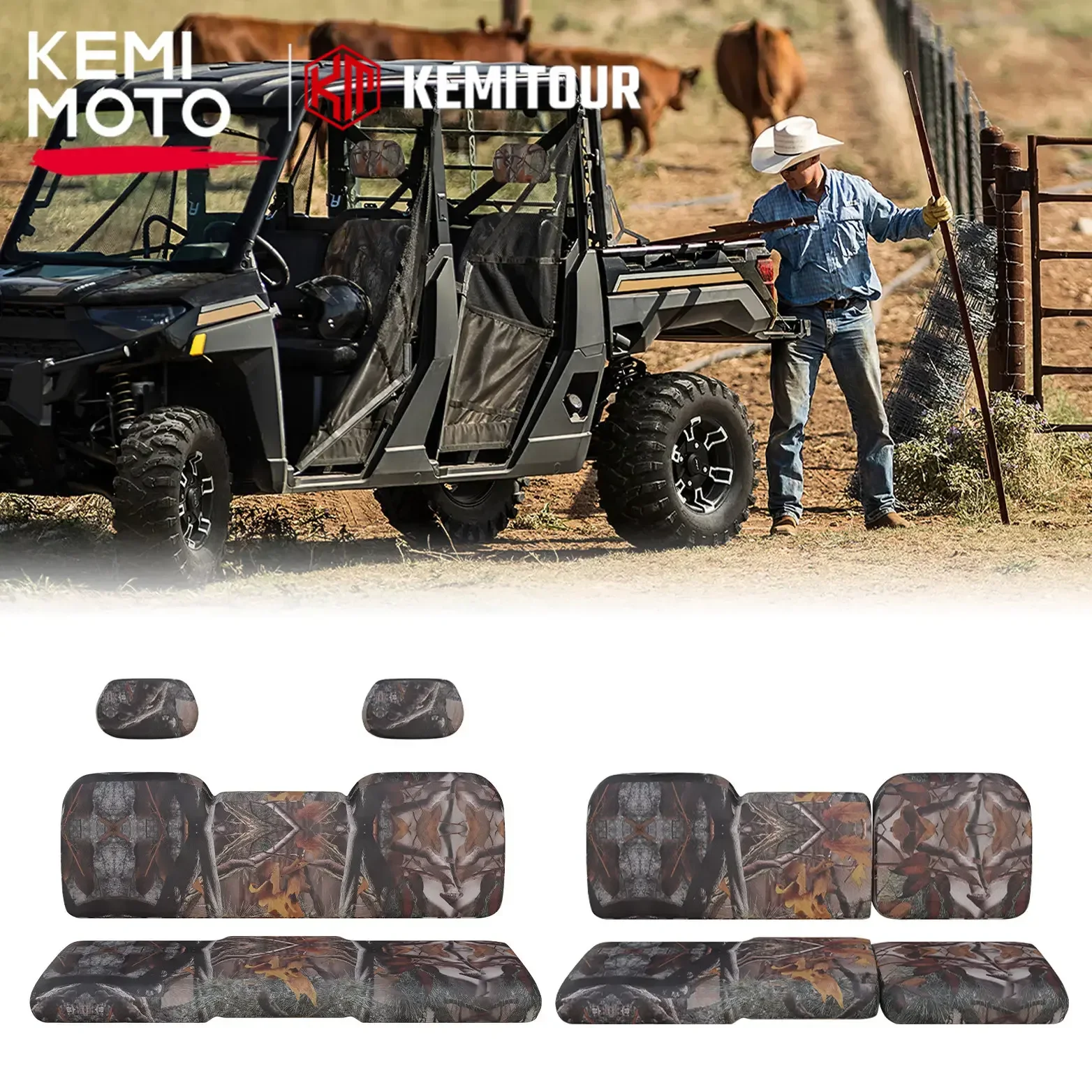 

KEMIMOTO UTV 1680D Headrest Seat Cover UV Protect Compatible with Polaris Ranger Crew XP 1000 /Crew 1000 2017-2022 2023