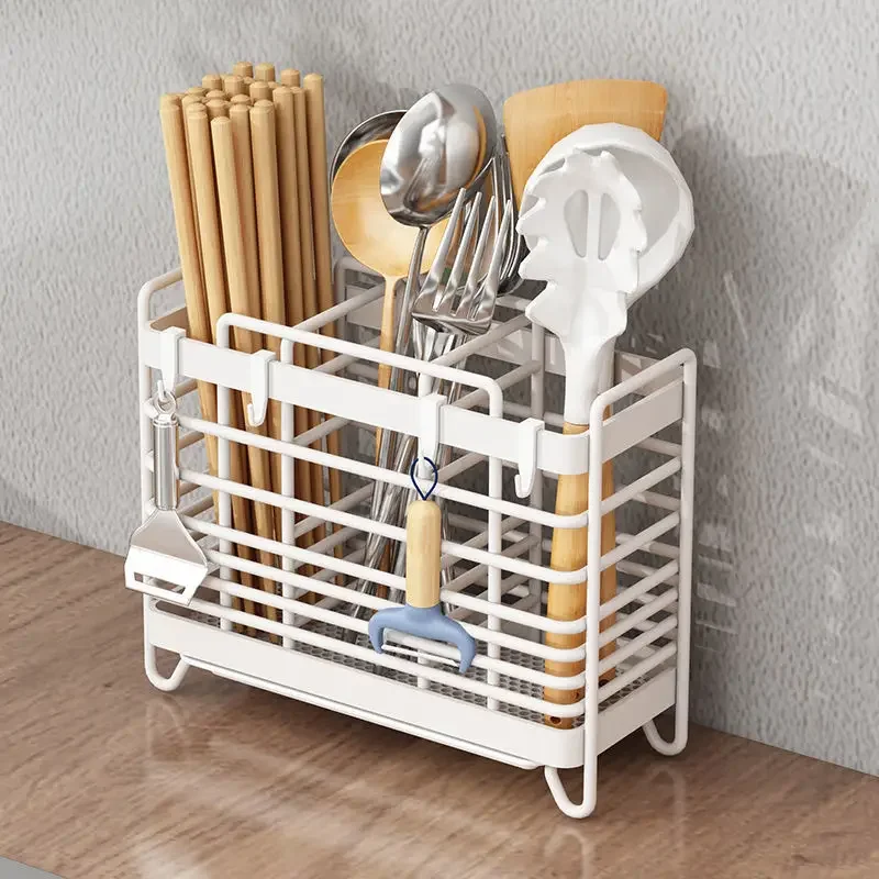 Wall-mounted Chopsticks Storage Box Kitchen Punch-free Rack Household Tableware Drain Storage Rack Carbon Steel Chopsticks Cage