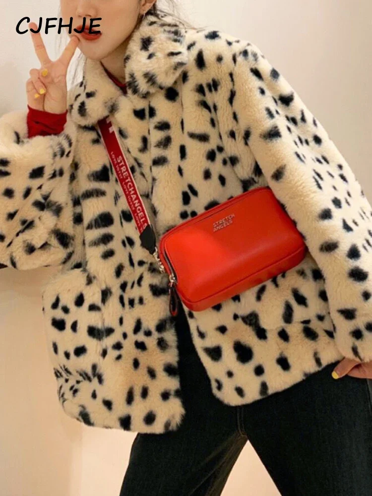 CJFHJE Leopard Print Jacket Women Winter New Korean Fashion Loose Coat Female High Street Solid Color Casual Pocket Jackets Lady