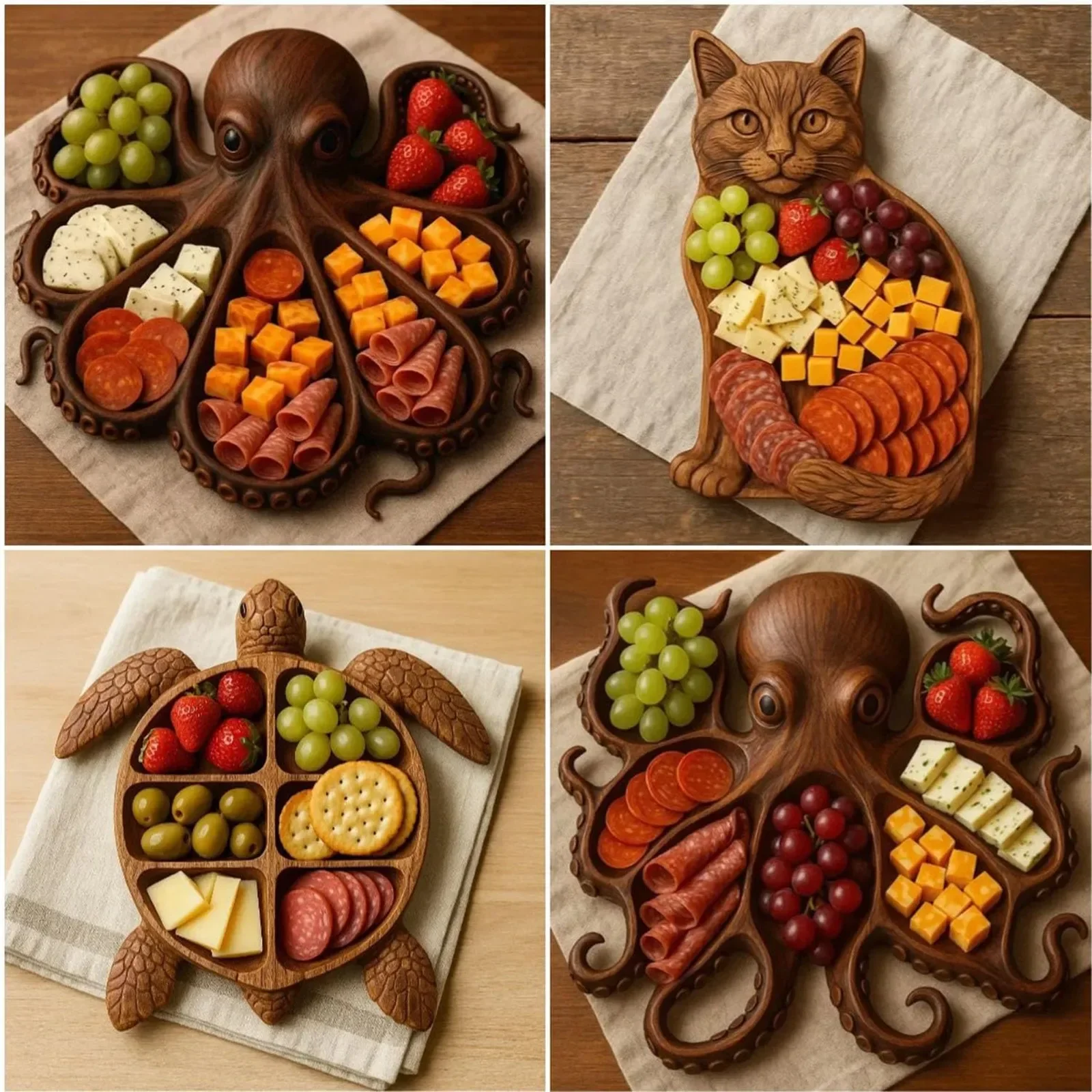 

Octopus Charcuterie Platter Divided Serving Dish Tray Plate Appetizer Platter Sushi Dishes Salad Sashimi Wooden Shaped