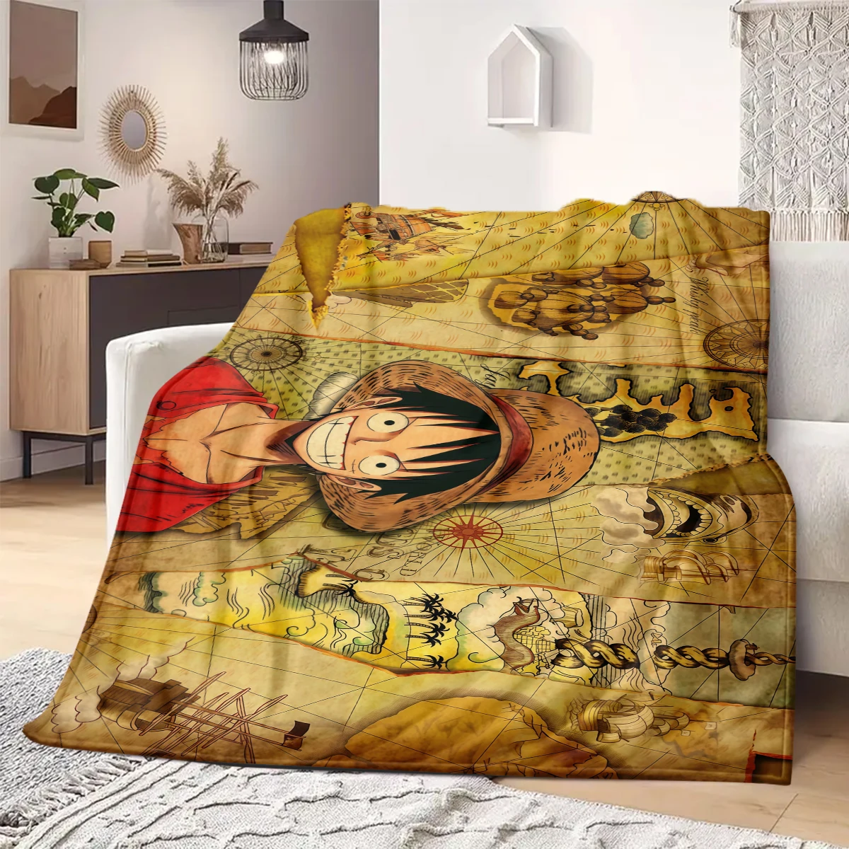 ONE PIECE Straw Hat Pirates Print Blanket Warm Comfortable Flannel Blanket Suitable for Bedrooms,Sofas, Beds,Chairs -QIAO109