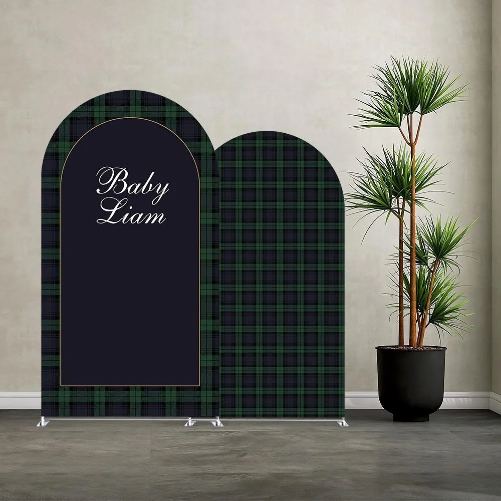 Housse d'arche personnalisée à motif écossais vert pour décoration de fête prénatale et anniversaire, fond photographique Chiara Arch