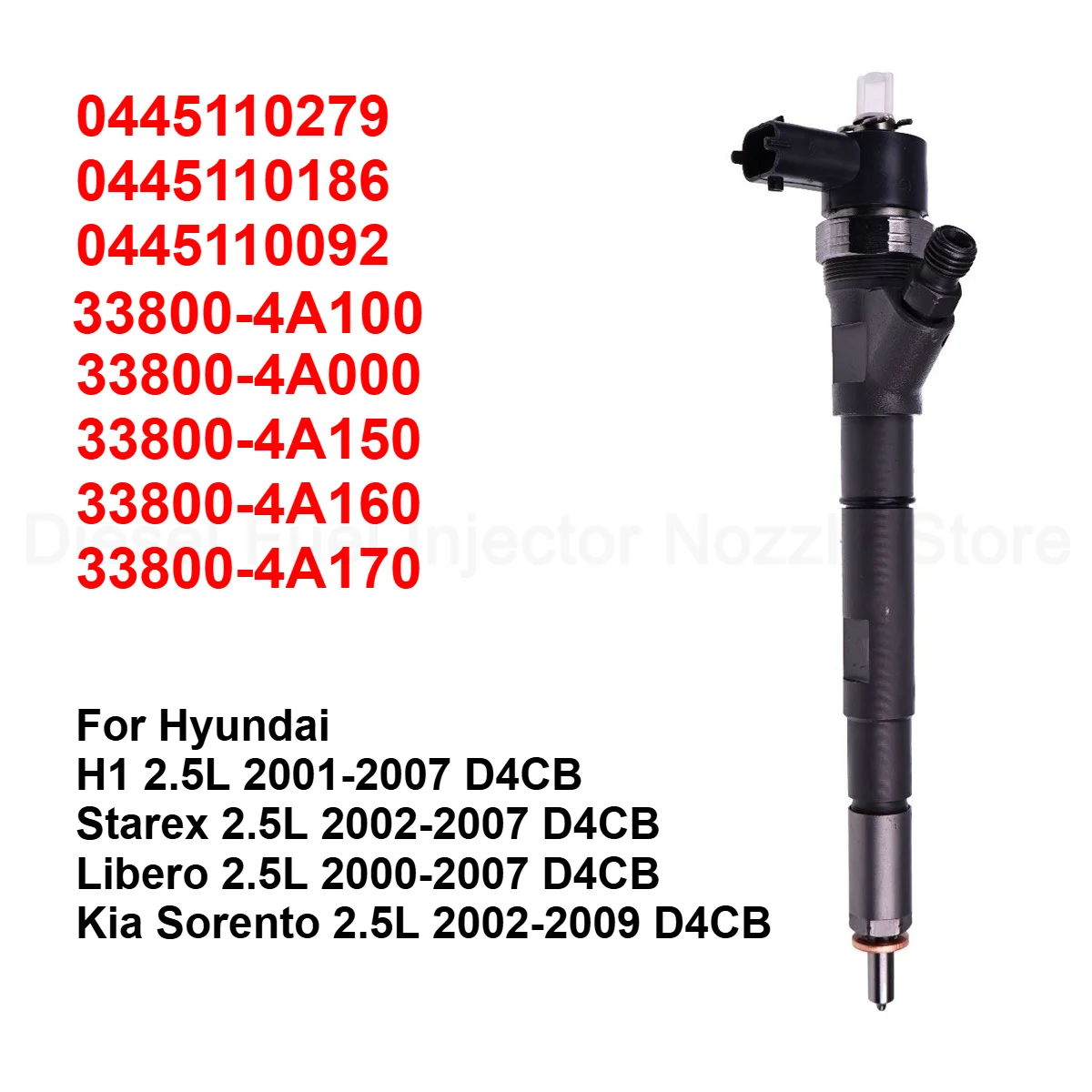 For Kia Sorento 2.5L 2002-2009 D4CB Hyundai H1 Starex Libero 02-07 New Diesel Fuel Injector 0445110186 0445110092 0445110279