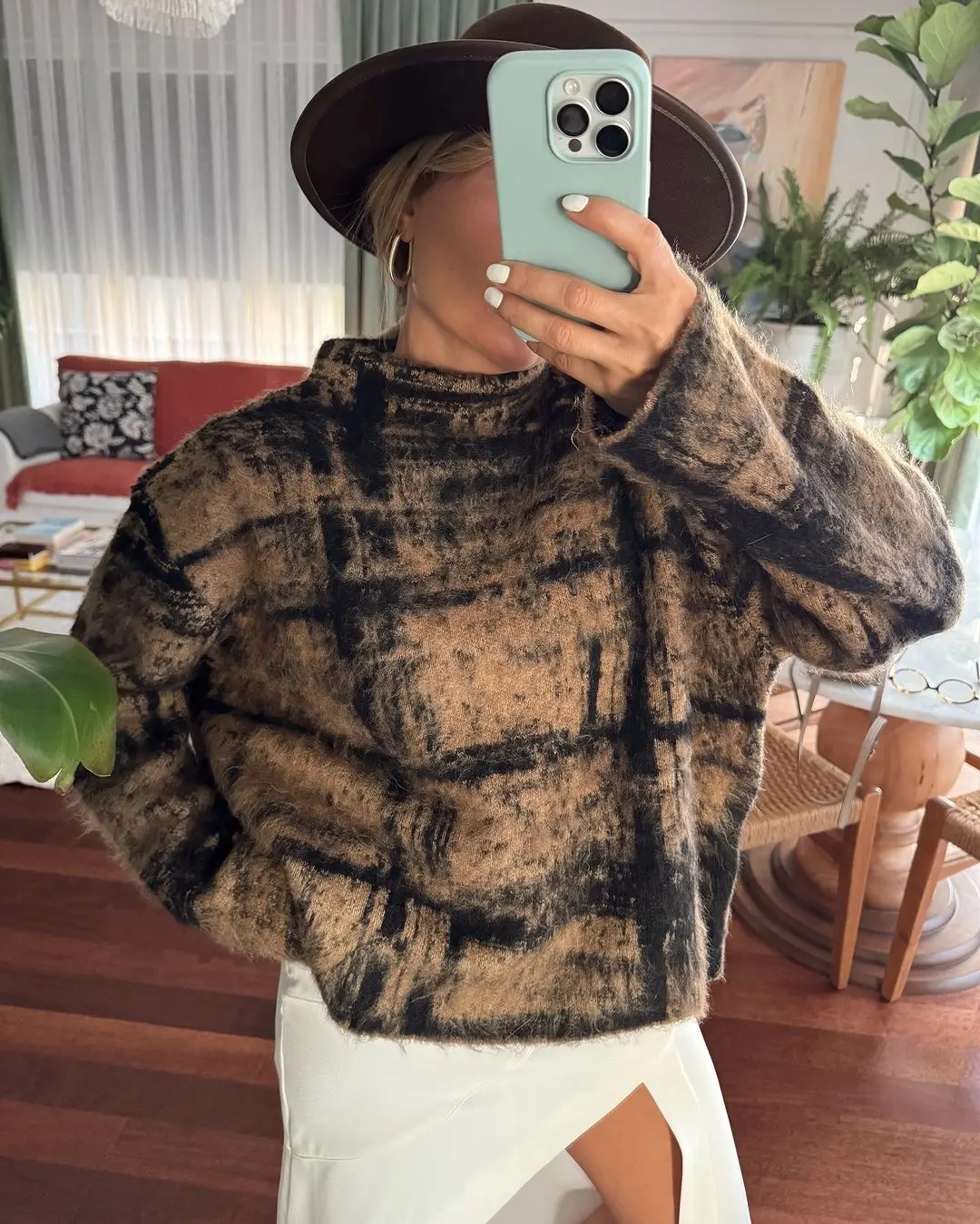 Pullover lavorati a maglia a collo alto scozzese da donna Chic manica lunga maglione corto caldo allentato Lady Autunno Inverno Pendolarismo Maglieria da strada