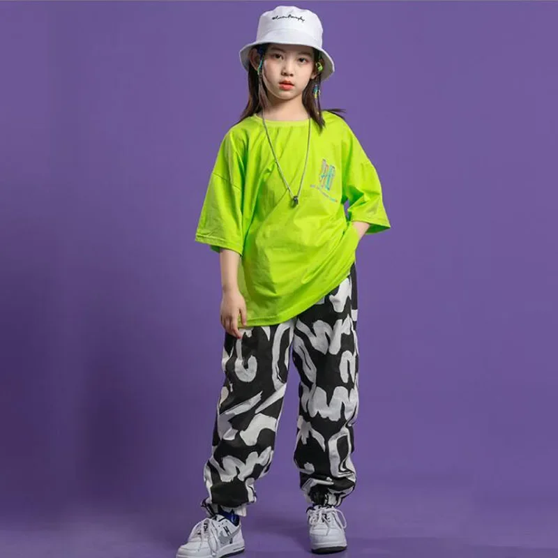 Meninas Jazz Dance Costumes, Roupas Hip Hop, T-Shirt Solta, Roupas Calças Jogger, Street Dancing Dress Suit, Kids Modern Stage Wear