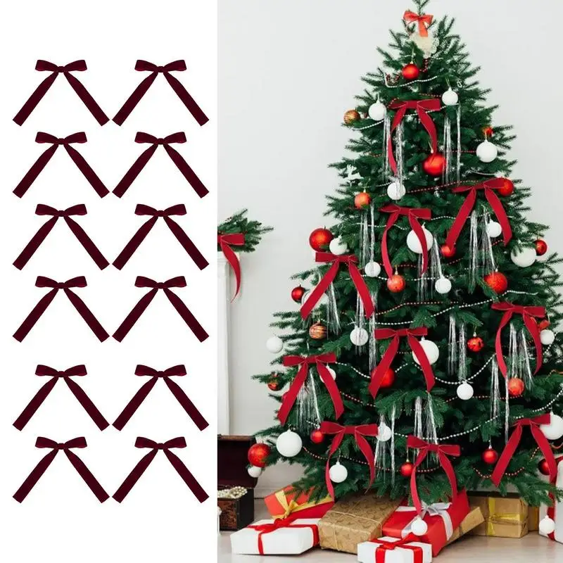 Laços de natal para árvore, laços de fita de veludo para árvore de natal, 13x1 8cm/5.1x7.1 polegadas, arcos de árvore de natal vermelhos, enfeites de arco para