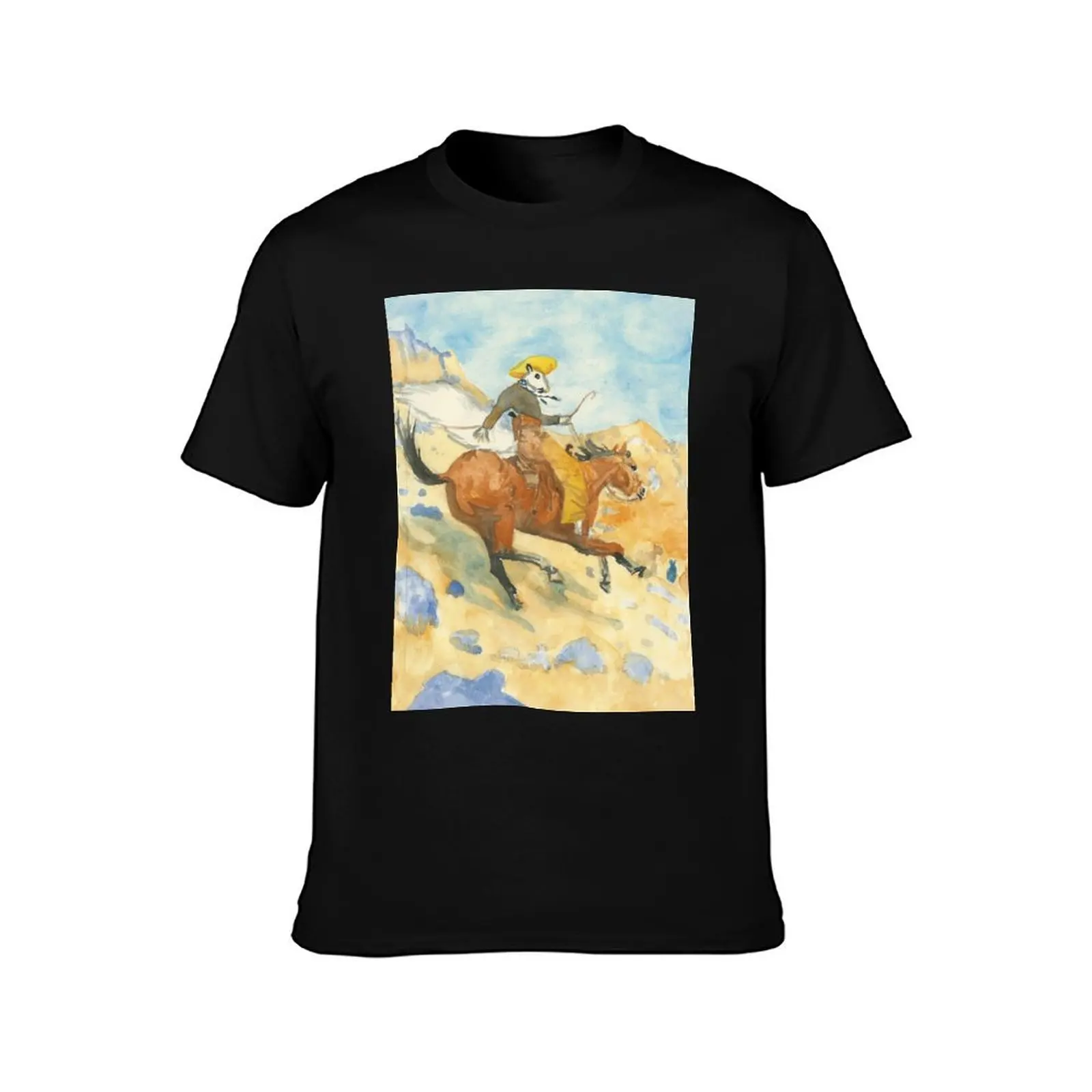 Ghost Squirrel Cowboy on Hill, after Frederick Remington T-Shirt Basic Tee Shirt for Everyday Outfit T-Shirt