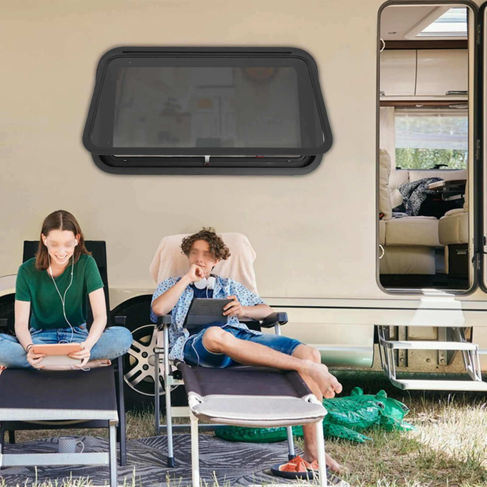 RV Exit Window Emergency Escape 30-40° Ventilation UV Protection Insect Screen Easy Installation Impact Resistant Waterproof