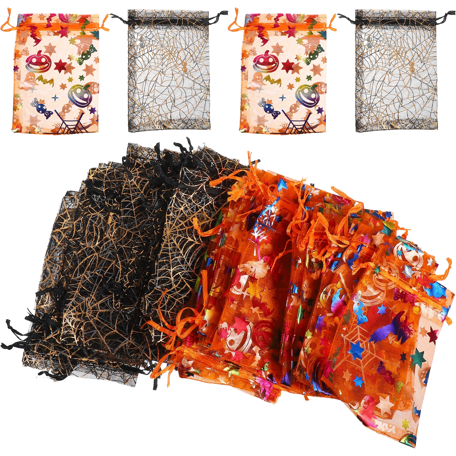 

60 Pcs Halloween Gift Bag Drawstring Bags Bulk Candy Party Favor Mesh Black Goodie