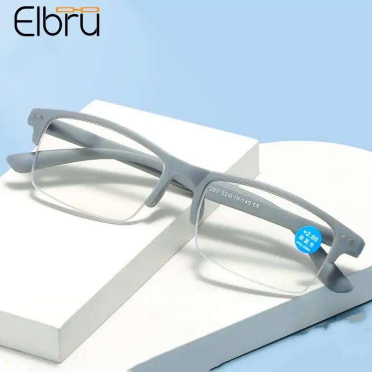 

Elbru +1+1.5+2+2.5+3+3.5+4 Anti Blue Light Reading Glasses Women Men Half Frame Presbyopia Eyeglasses Ultralight Reading Eyewear