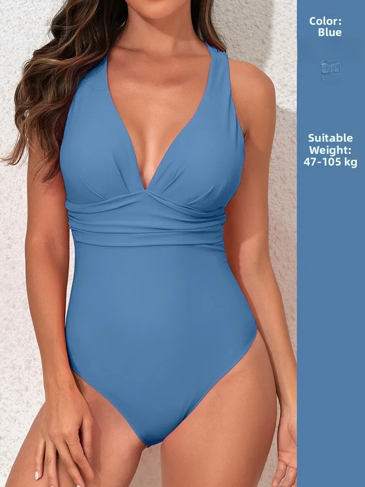 

Sexy Deep V Cross Ba Piece Swimsuit Women's Sle 2024 New Arrival Slimming Effect Casual Swimwear Color