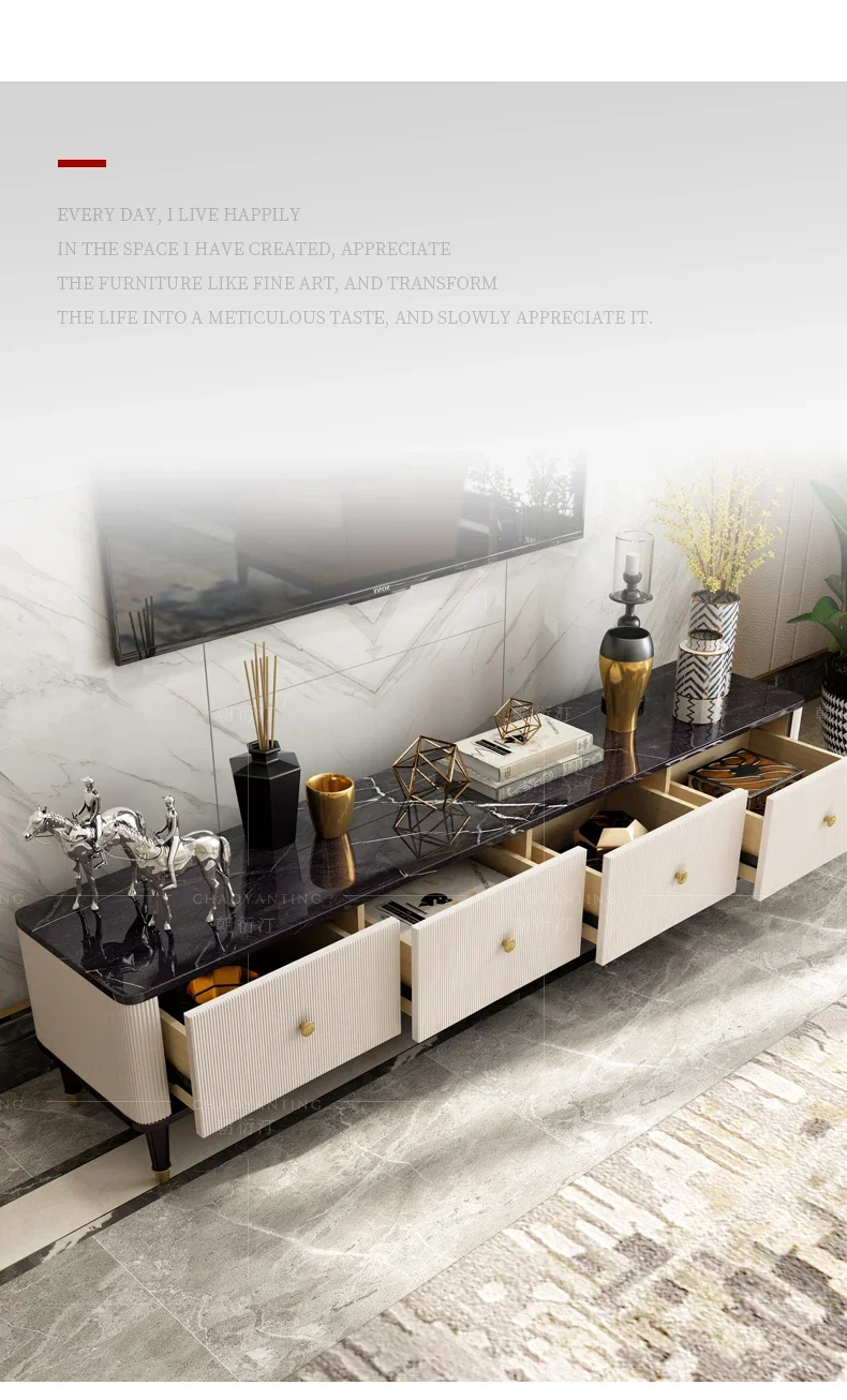 Modern Coffee Table TV Cabinet Combination Hong Kong Style Minimalist Modern Marble Floor Cabinet Living Room Furniture