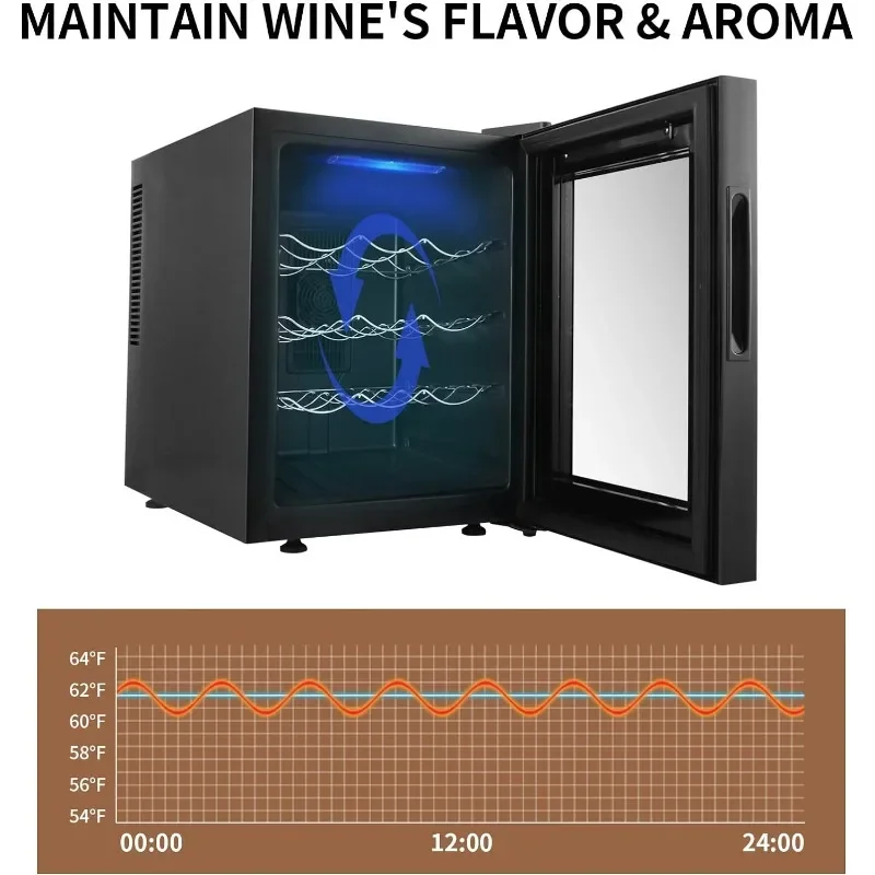 Mini refrigerador do vinho refrigerador, 12 garrafa vinho refrigerador, compacto, controle de temperatura digital, operação silenciosa, termoelétrico