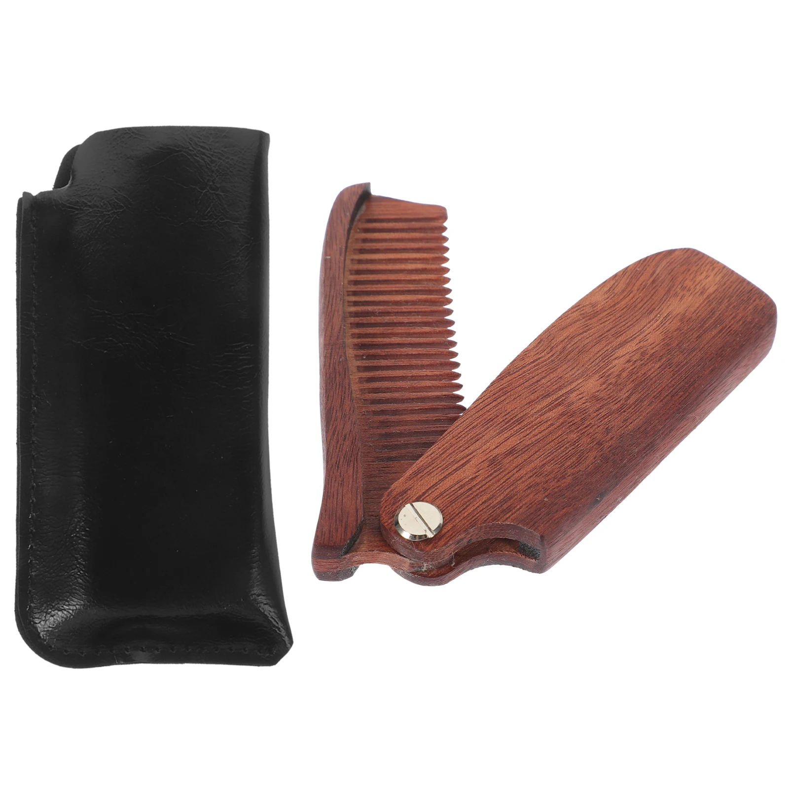 

Складная расческа из сандалового дерева, гладкая антистатическая расческа для волос и бороды для мужчин и женщин, коричневая портативная сумка для хранения из искусственной кожи
