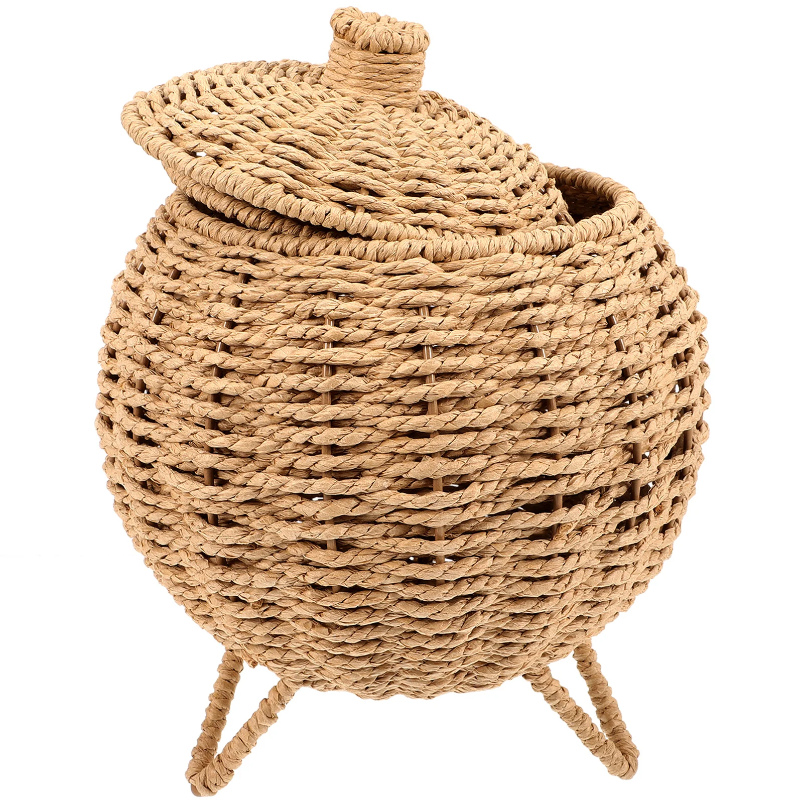 

Pumpkin Shaped Egg Storage Basket Woven Paper Rope Fruit Holder Round Lid Home Kitchen Household Supply