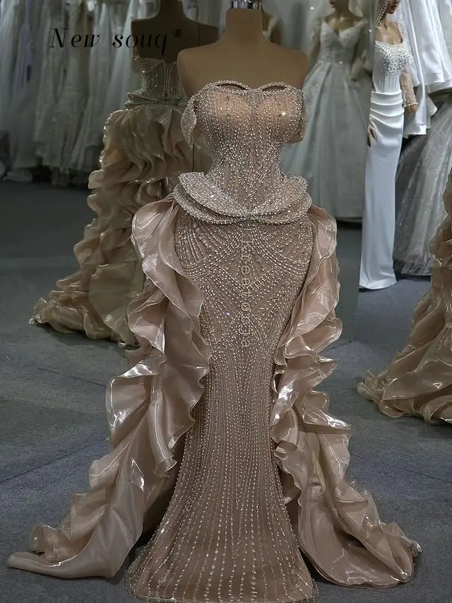 2026 Strapless Prom Dresses with Shiny Ruffles Overskirt Customized Modern Fashion Long Wedding Reception Two Piece Party Gowns