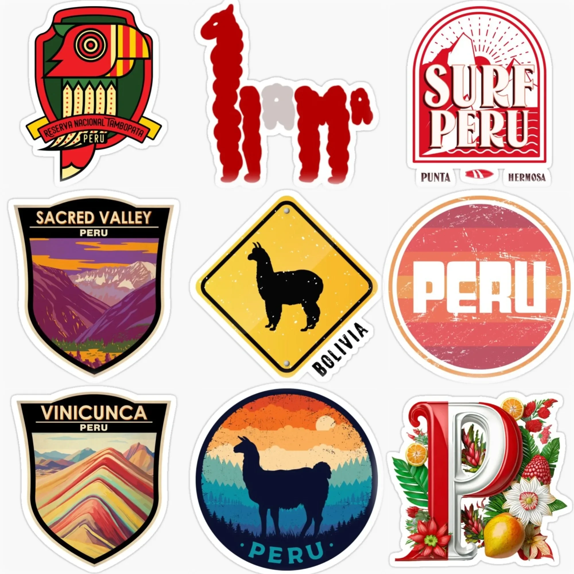 

Наклейки на автомобиль, велосипед, мотоцикл, шлем, стену с флагом Перу, картой и эмблемой альпаки из ПВХ, аксессуары, настраиваемый размер