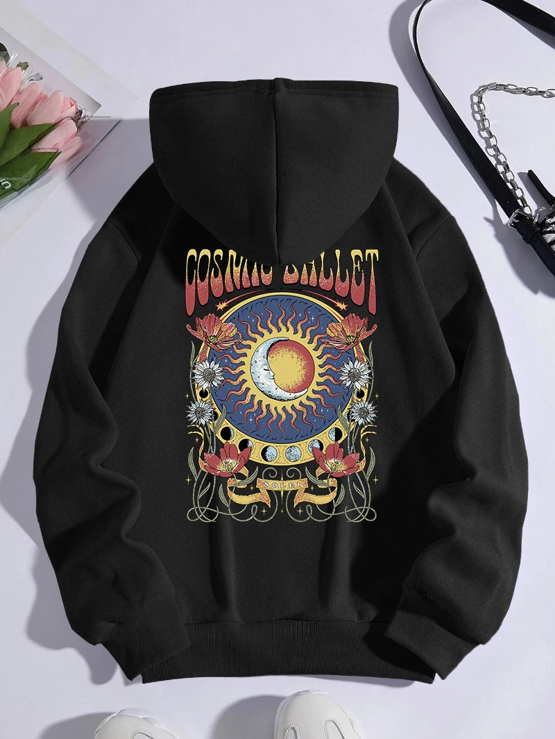 Cosmic Ballet Hoodies Men Women Retro Flowers Printing Sweatshirts Loose Pocket Warm Comfortable Pullovers Winter Casual Clothes