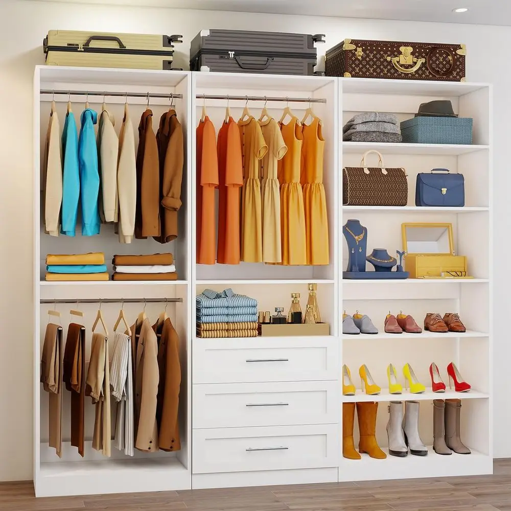 

Closet System o 3 Sets, 6-15T Closet Organizer System Wood with 3 Ders & 7 Shelves, Walk in Closet Organizer Shelving System wit
