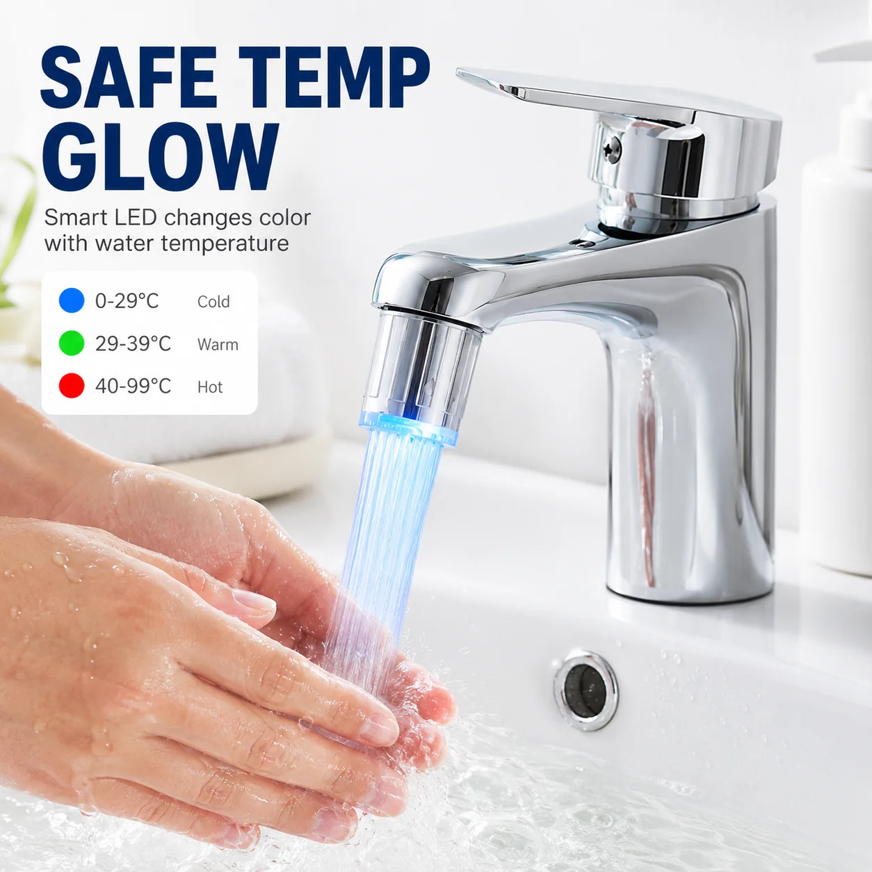 LED Temperature Control Faucet Head with Automatic 3-Color Change Water Saving Light Tap Nozzle for Kitchen Bathroom Aerator view 2