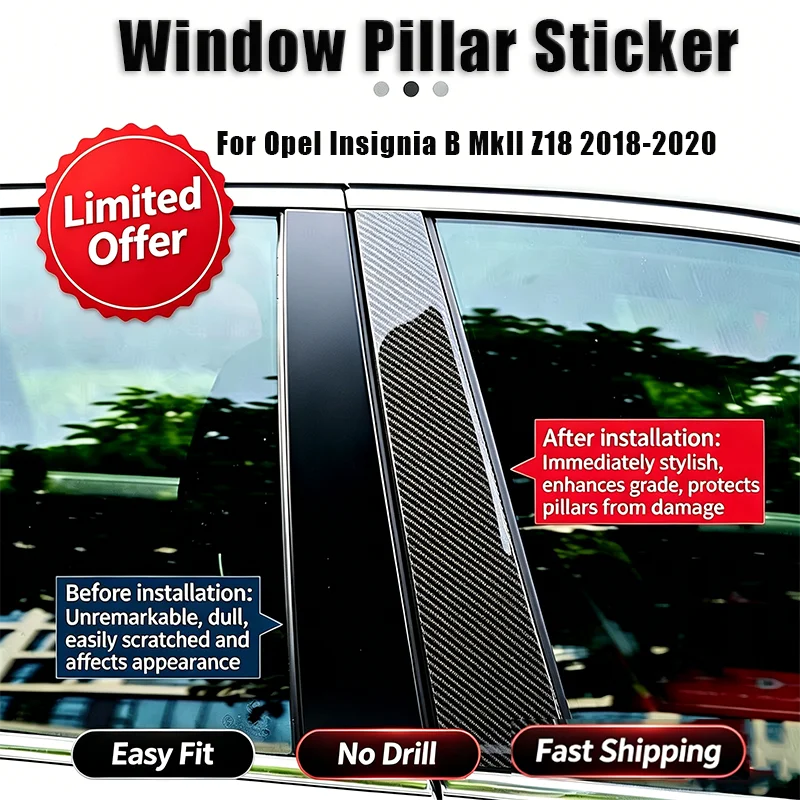 For Opel Insignia B MkII Z18 2018-2020 6PCS Glossy Black Door Trim Window Cover Decor Accessories