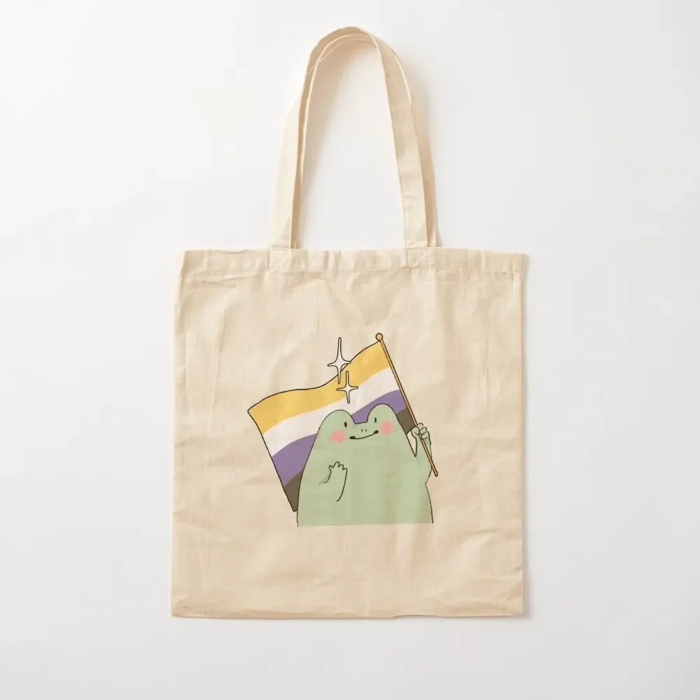 Non Binary Pride Frog Tote Bag tote bags men screen hand ladies Canvas