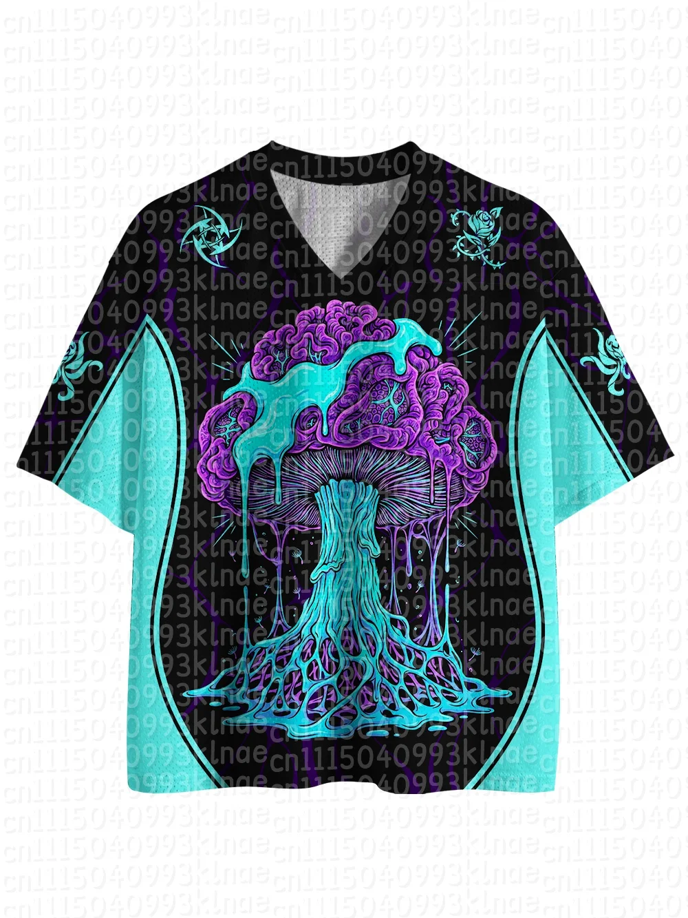 Trippy Mushroom Family Matching Outfits Y2K Psychedelic Brain Graphic Jersey Neon Cyan Purple Parent-Child T-Shirt Family Look