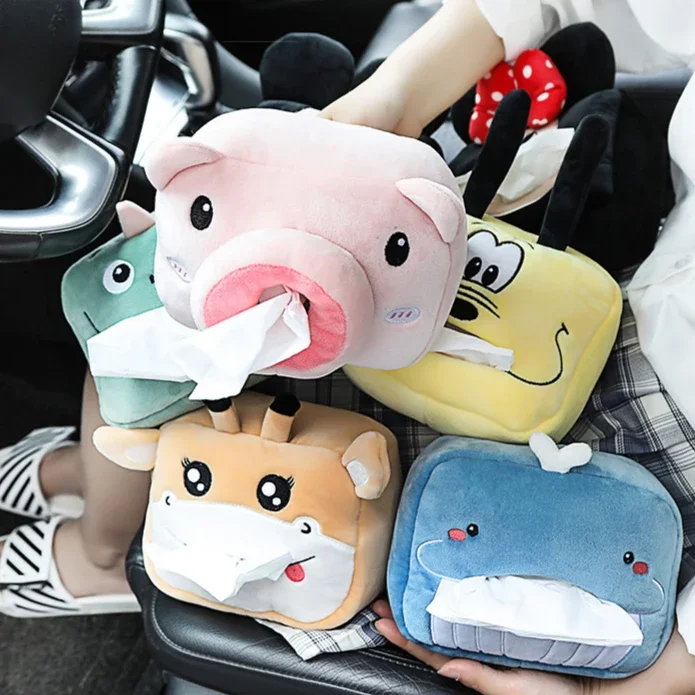Scatole per fazzoletti Scatola per fazzoletti creativa Custodia morbida per tovaglioli di carta per cartoni animati Scatole di carta per auto per animali carini Porta tovaglioli adorabile per seggiolino auto