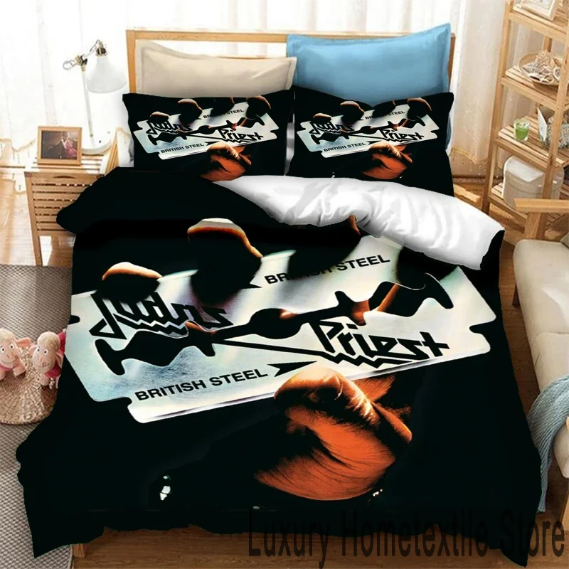 3D Print Judas Priest Rock Band Bedding Set,Duvet Cover Bed Set Quilt Cover Pillowcase,King Queen Twin Size Boys Girls Adults