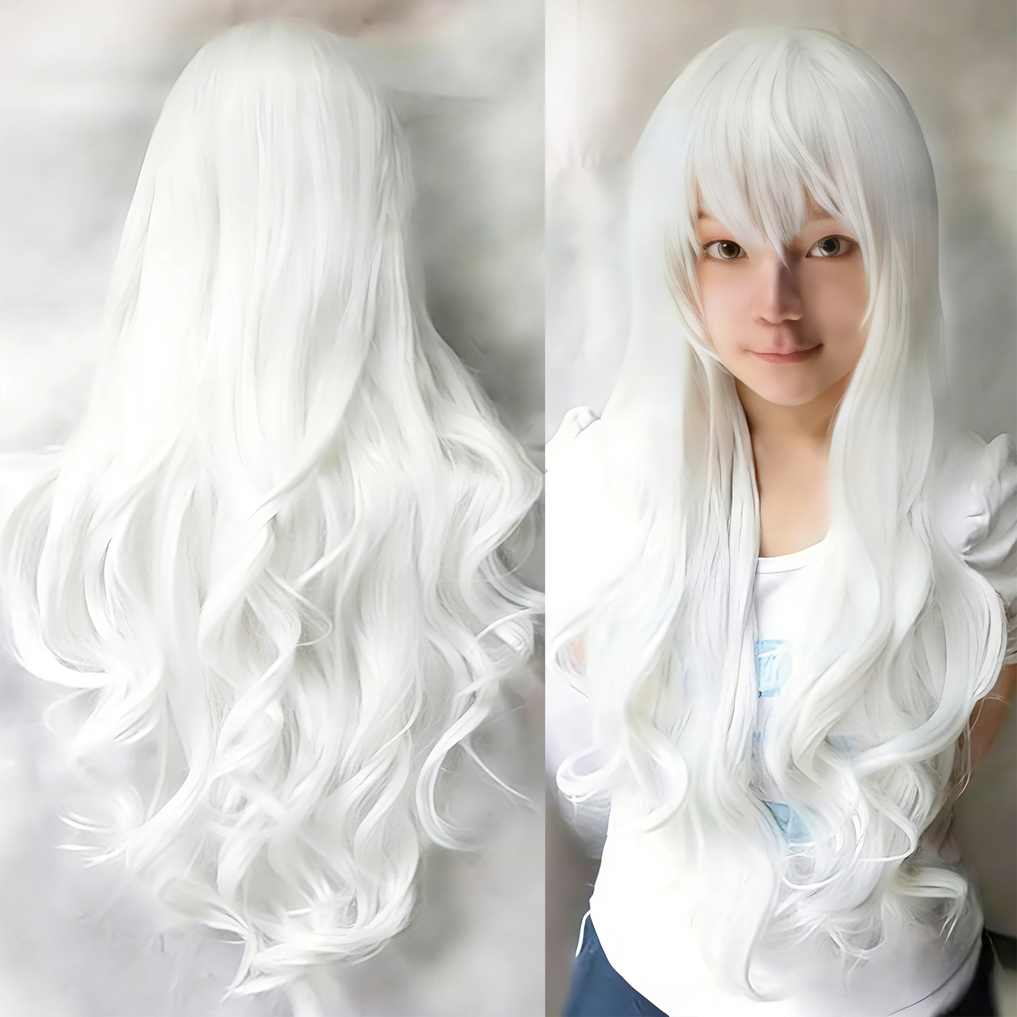 Synthetic Hair Long White Cosplay Wig Purple Hair Gray Curly Black Lolita Wig Hairpiece Pink Bangs Wig for Women