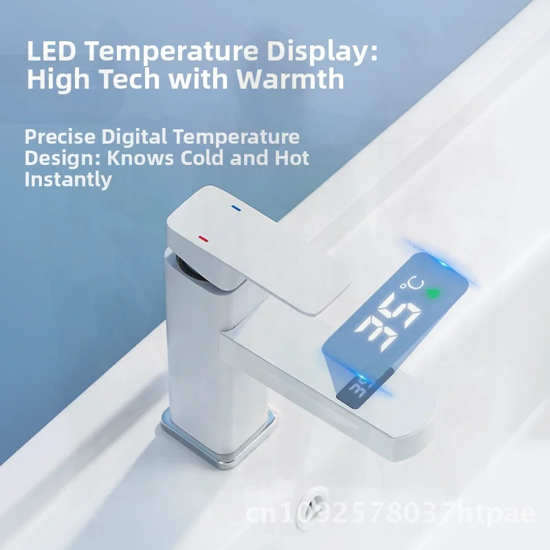 

Digital Display Bathroom Faucet Stainless Steel Hot And Cold Basin Tap with Electronic Monitoring Black White Gold Options