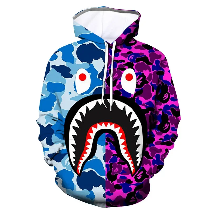 Spring Fall 3d Printed Shark Series Hoodie Loose Sweatshirts Men's 3d Hoodie With Drawstring And Pocket Unisex Pullover Clothing