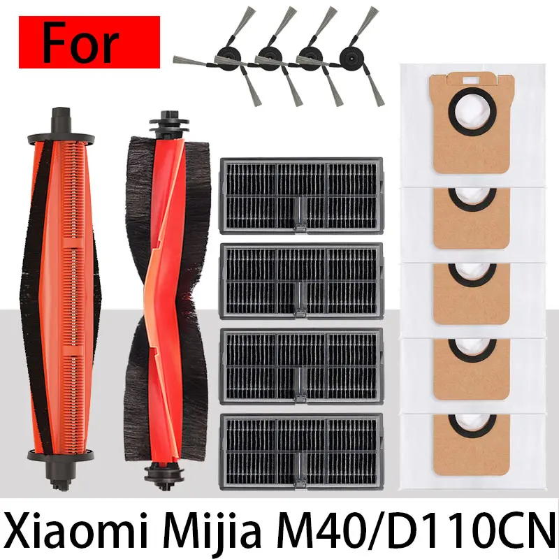 for Xiaomi Mijia M40 D110CN vacuum cleaner replacement parts, rolling brush, edge brush, filter, rag, dust bag,